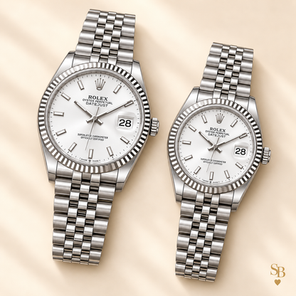 Partneruhren-Set – Silberfarben & Weiß – 36 & 28 mm – Vorderansicht