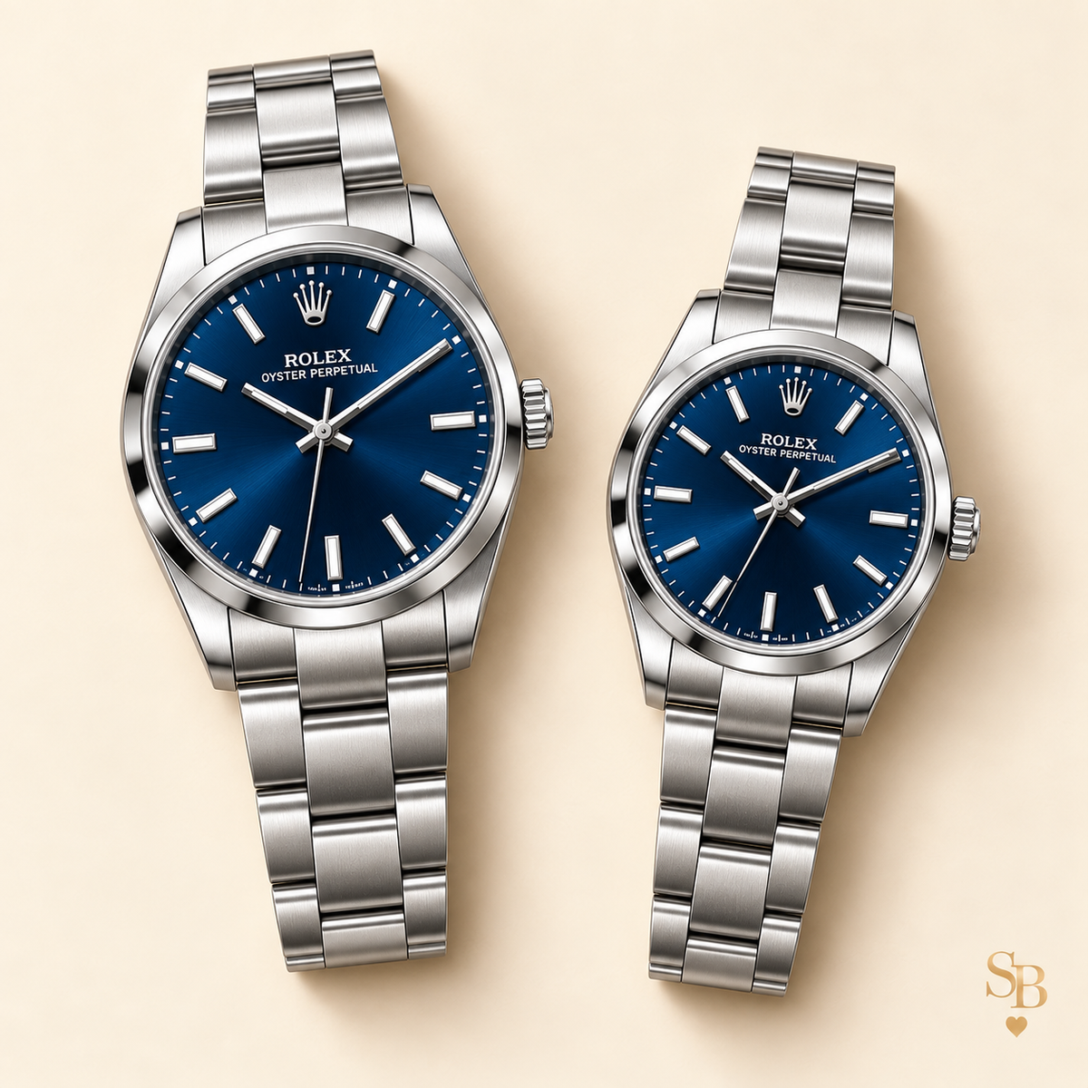 Partneruhren-Set – Silberfarben & Dunkelblau – 41 & 31 mm – Vorderansicht