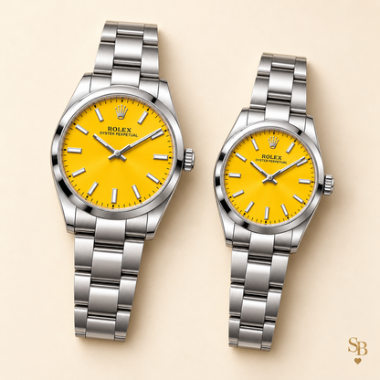 Partneruhren-Set – Silberfarben & Gelb – 41 & 31 mm – Vorderansicht