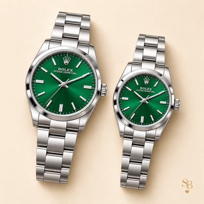 Partneruhren-Set – Silberfarben & Grün – 41 & 31 mm – Vorderansicht