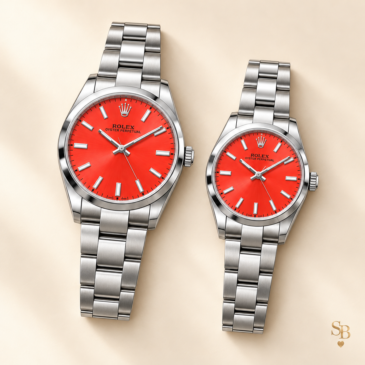 Partneruhren-Set – Silberfarben & Rot – 41 & 31 mm – Vorderansicht