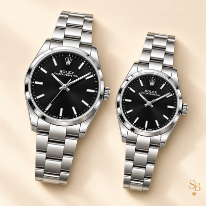 Partneruhren-Set – Silberfarben & Schwarz – 41 & 31 mm – Vorderansicht