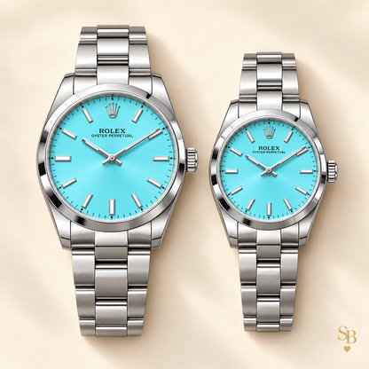Partneruhren-Set – Silberfarben & Türkisblau – 41 & 31 mm – Vorderansicht