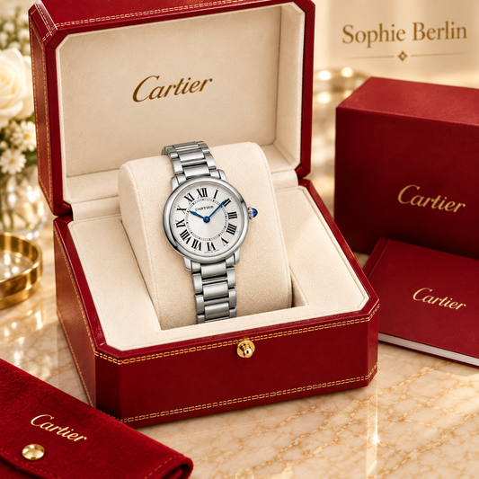 Runde Herren-Quarzuhr – Silberfarbenes Gliederarmband in optionaler Cartier Präsentationsbox