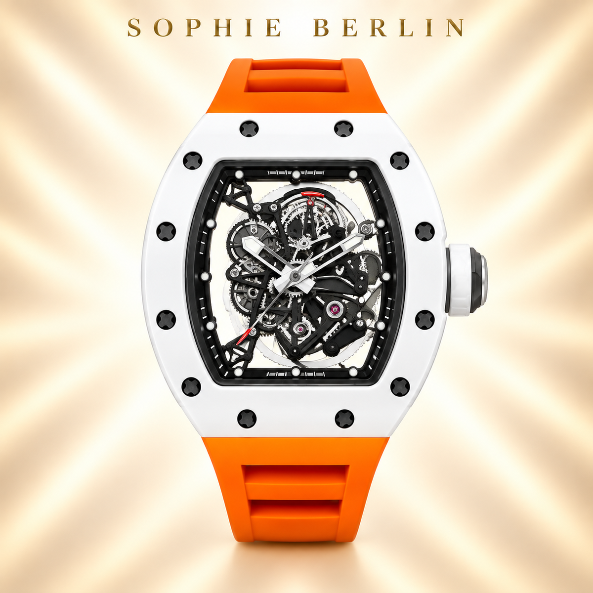 Veloce Sportuhr – Weiß & Orange – Detailansicht