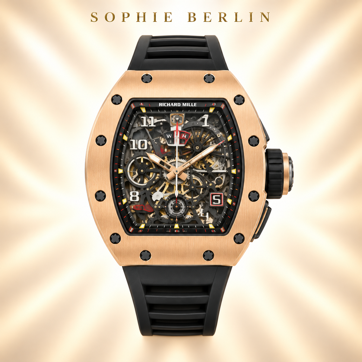 Veloce Sportuhr – Roségoldfarben & Schwarz – Detailansicht