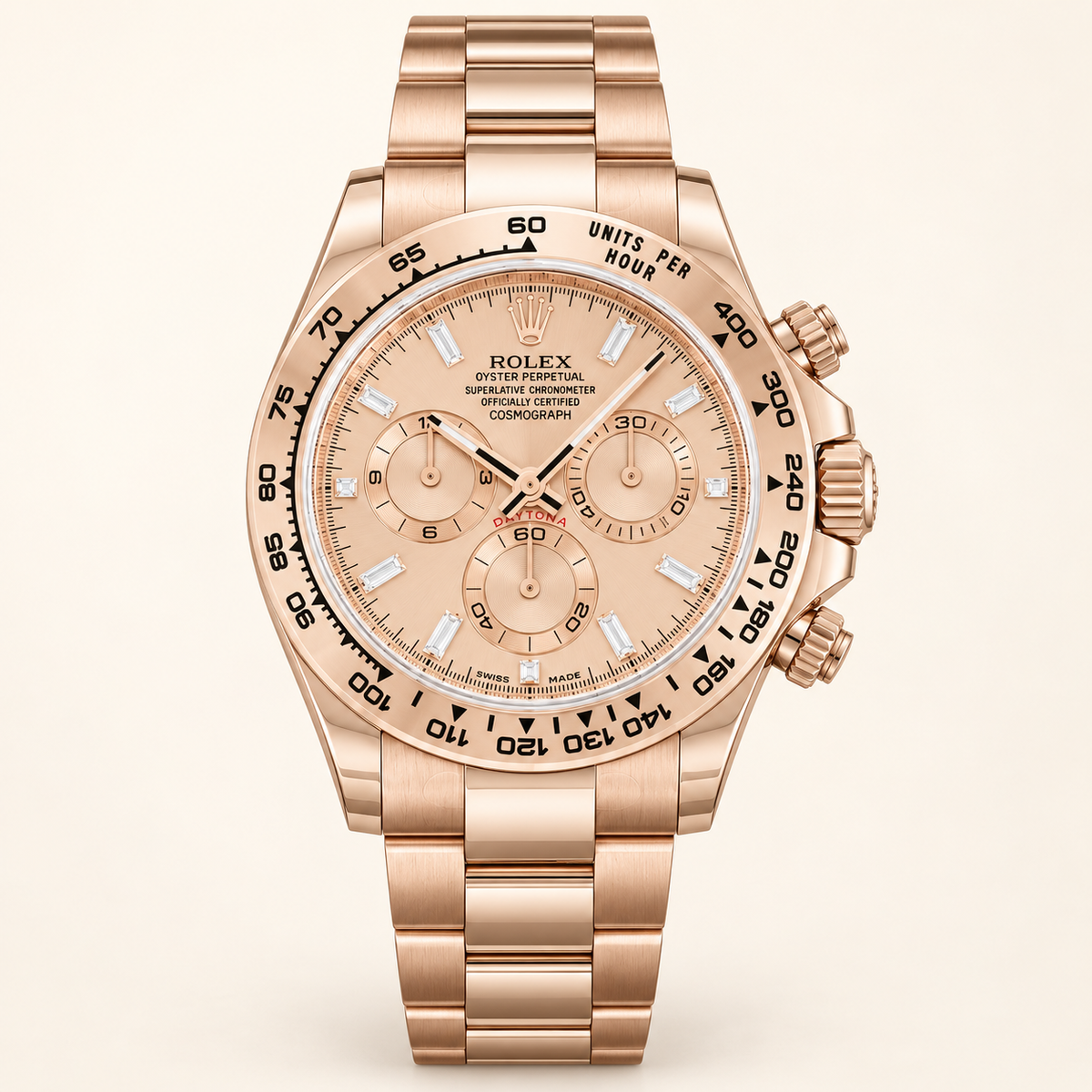 Seraphine Herren-Chronograph – Rosé & Steinbesatz – Vorderansicht