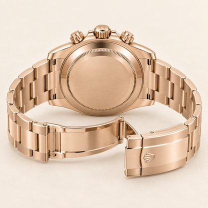 Seraphine Herren-Chronograph – geschlossener Gehäuseboden und geöffnete Faltschließe
