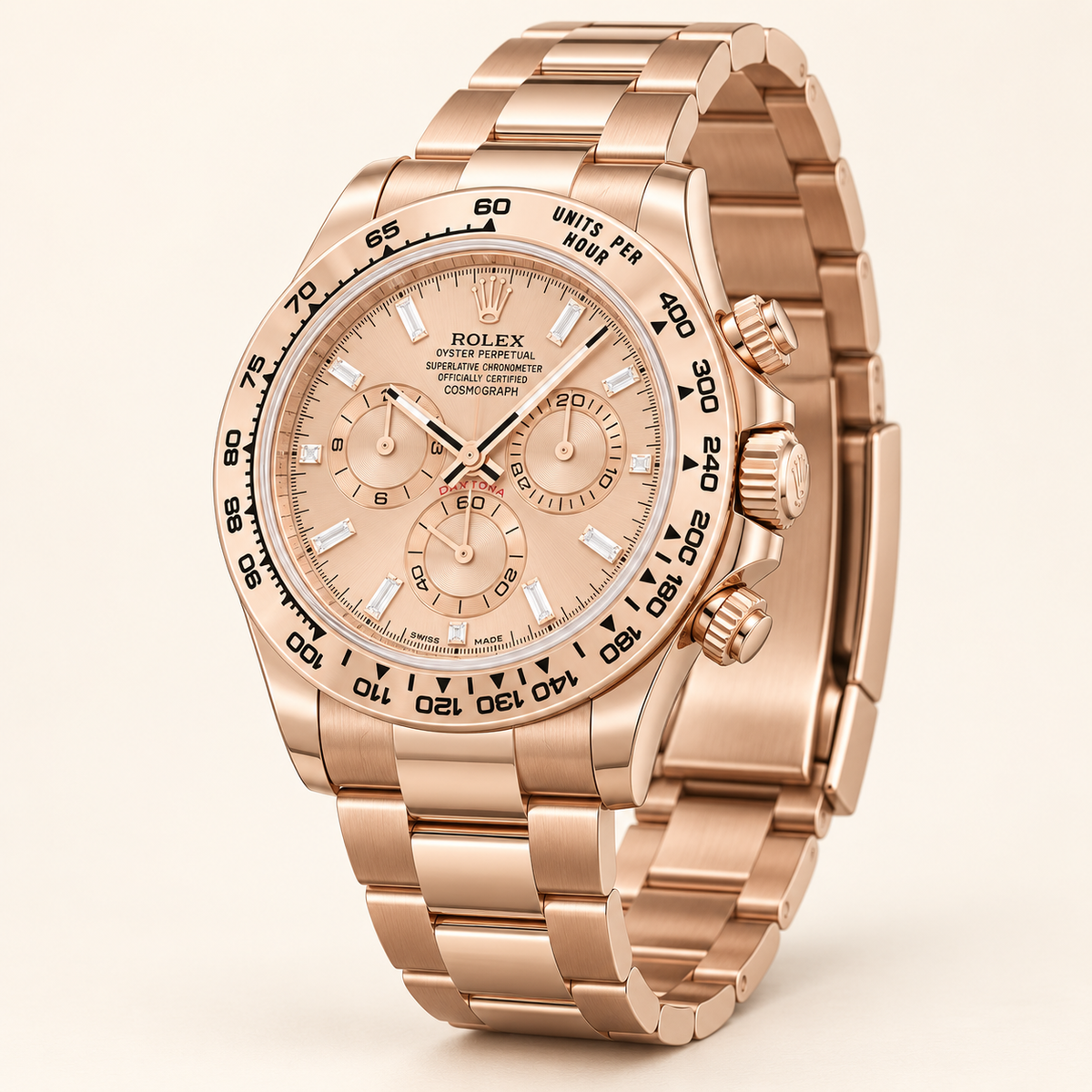 Seraphine Herren-Chronograph – Rosé & Steinbesatz – Seitenansicht