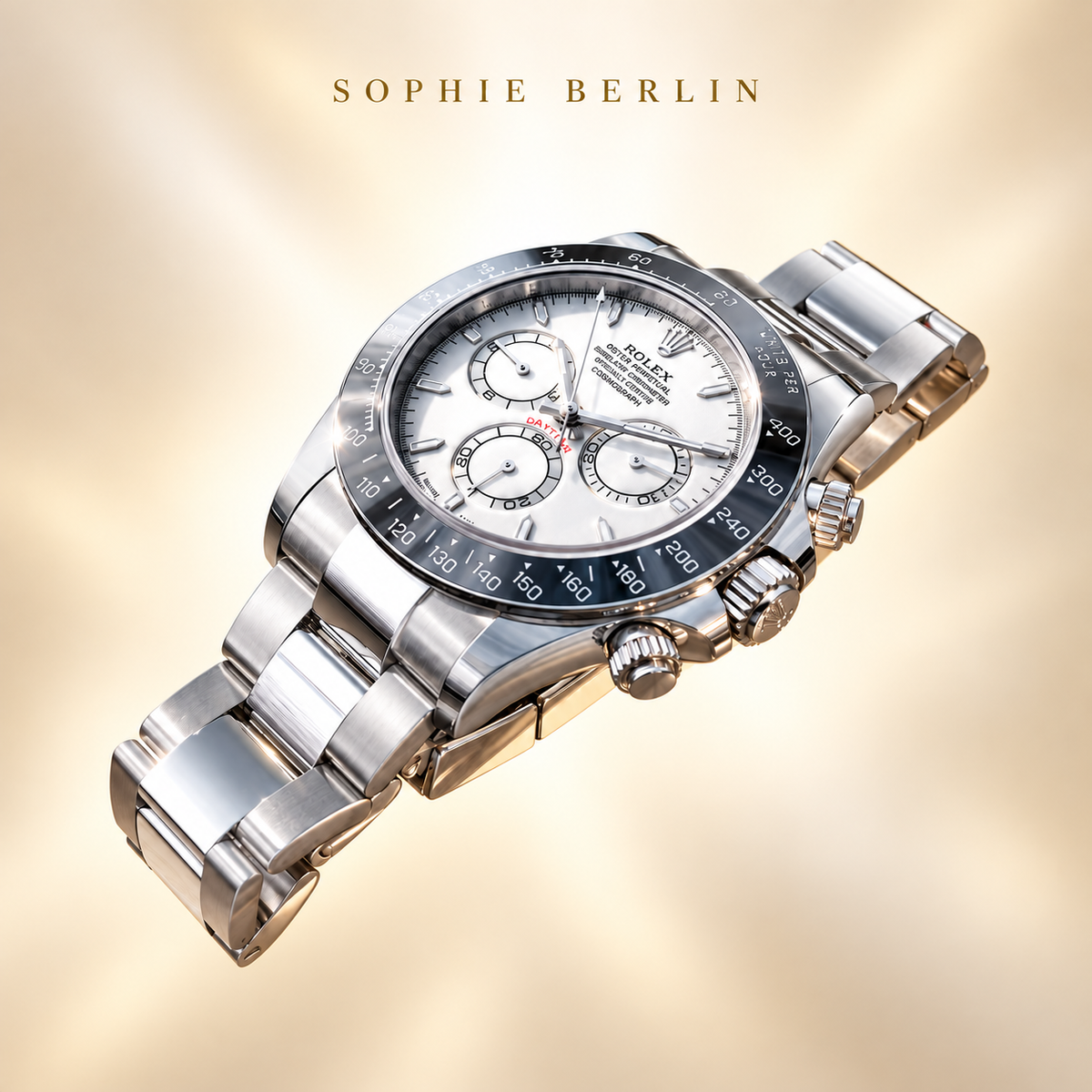 Sportliche Herrenuhr – Silber & Weiß – Schrägansicht mit Armband – Sophie Berlin