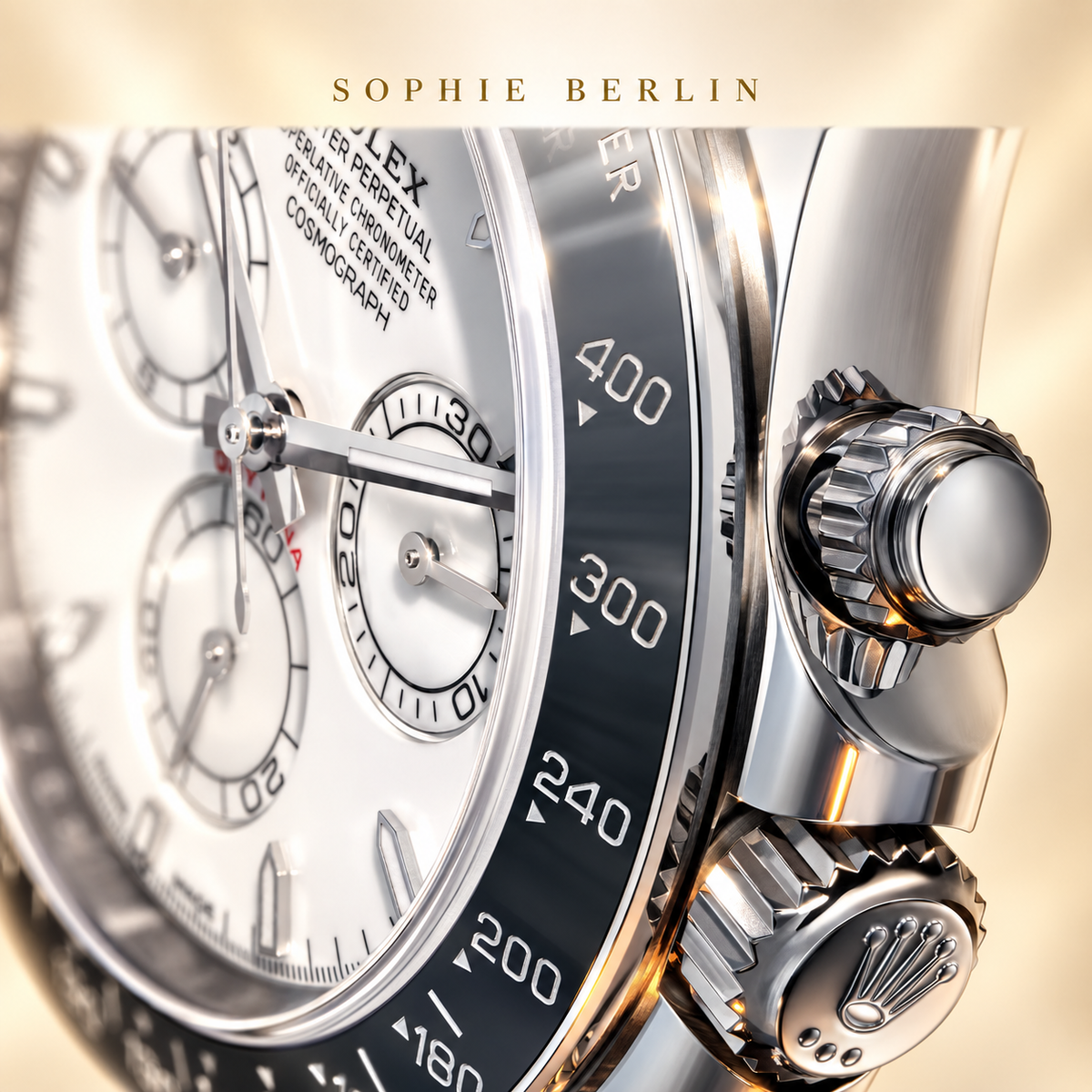 Sportliche Herrenuhr – Silber & Weiß – Seitenansicht mit Krone und Drückern – Sophie Berlin