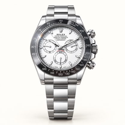Sportliche Herrenuhr – Silber & Weiß – Vorderansicht mit Gliederarmband