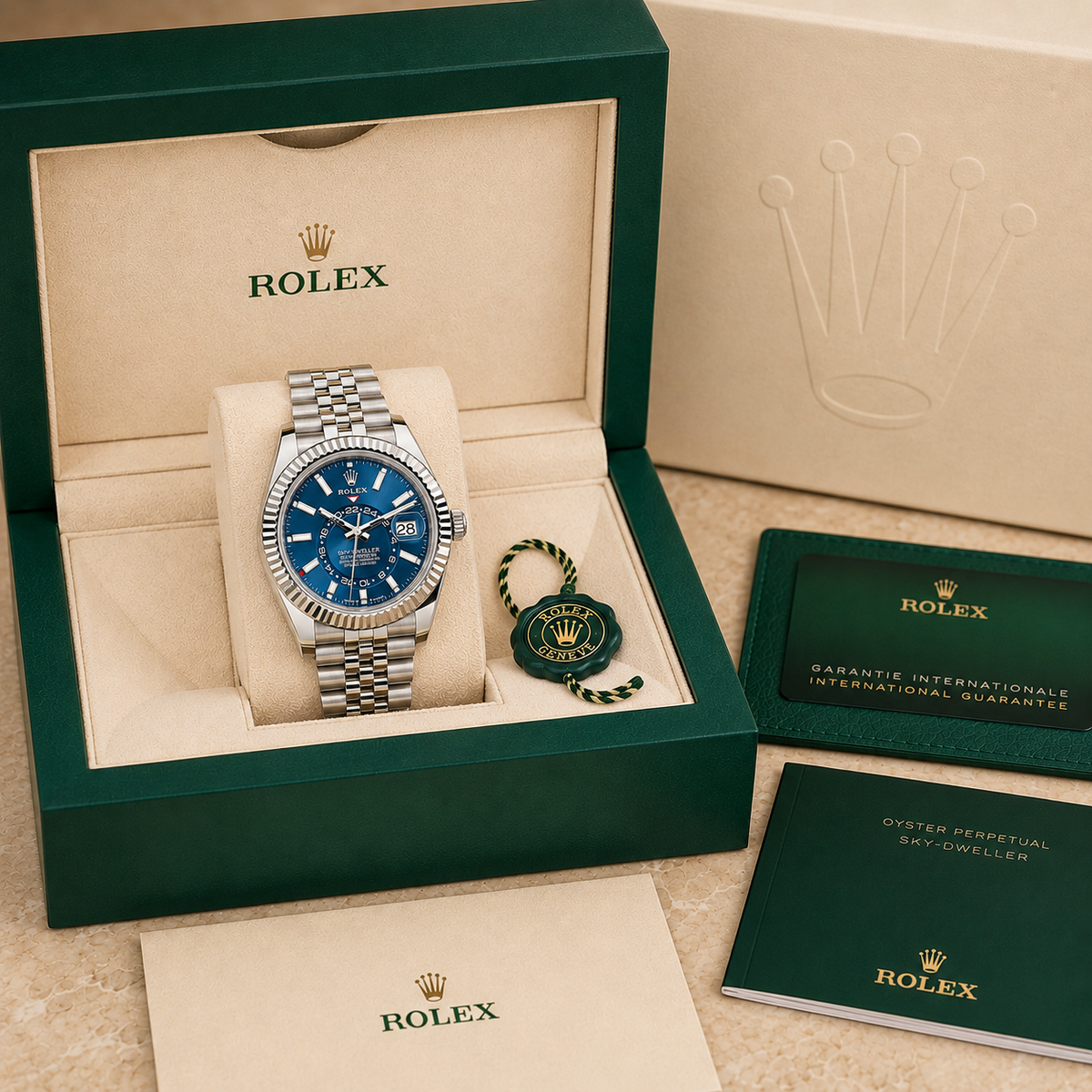 Sky-Dweller “Blue Dial” 326934-0003 complete set met doos en certificaten