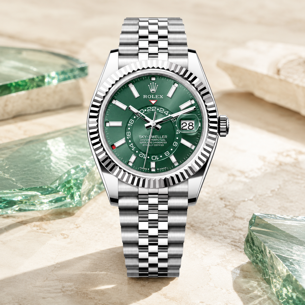 Sky-Dweller "Green Dial" 336934-0001 – luxuriöse Produktaufnahme