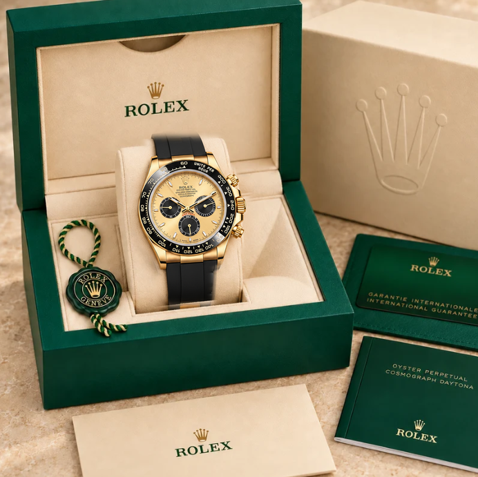 Solaro Herren-Chronograph – Goldton & Schwarz | 40 mm in groene Rolex-doos