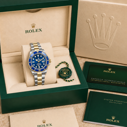 Marinus Sportuhr Blau-Bicolor – 41 mm in grüner Luxusbox mit Zertifikaten und Booklets