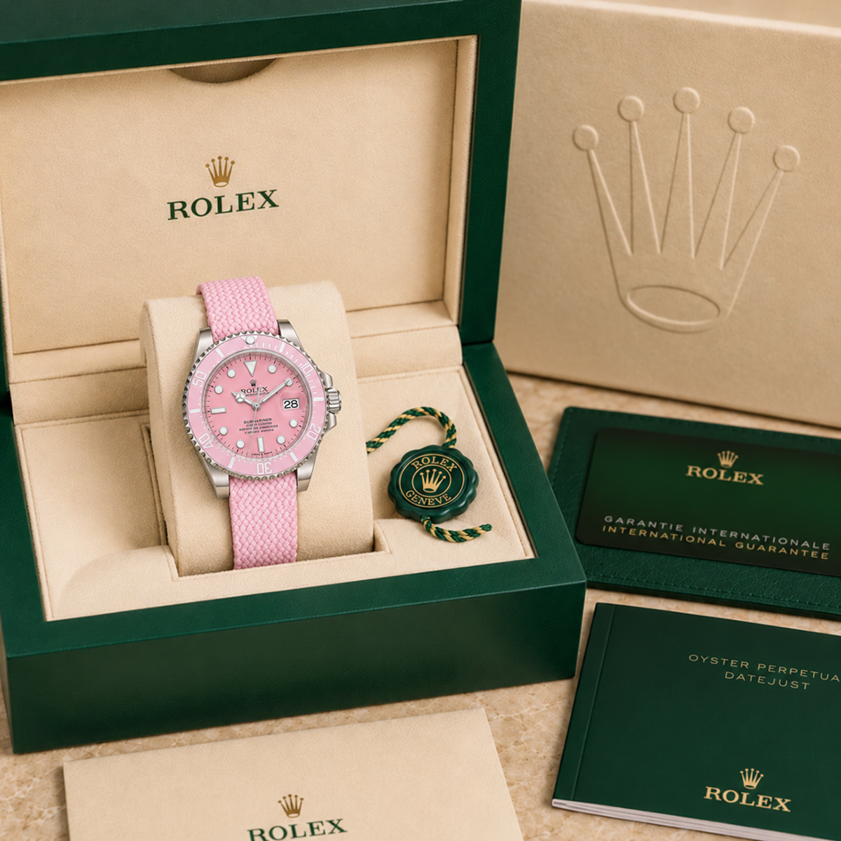 Marinus Sportuhr Rosa – 41 mm in grüner Luxusbox mit Zertifikaten und Booklets