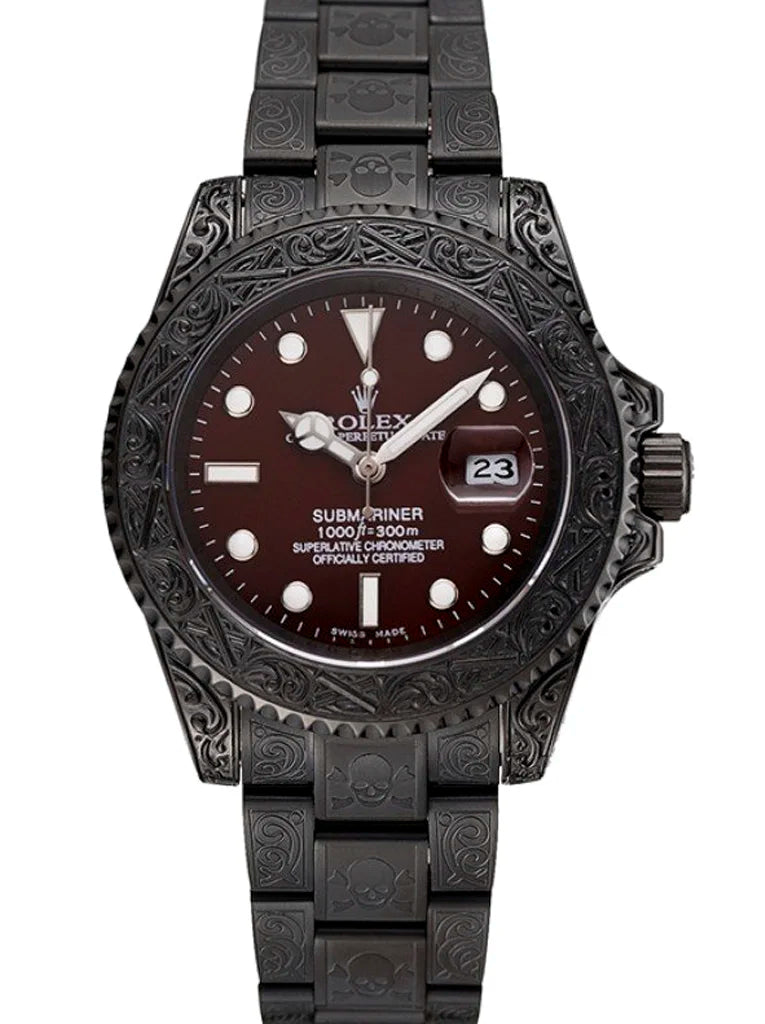 Marinus Schmuckstein-Uhr Schwarz-Braun – 41 mm – originale Detailansicht