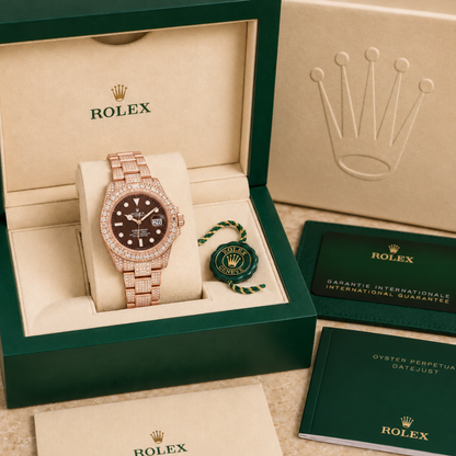 Marinus Schmuckstein-Uhr Roségold-Braun – 41 mm in grüner Luxusbox mit Zertifikaten und Booklets