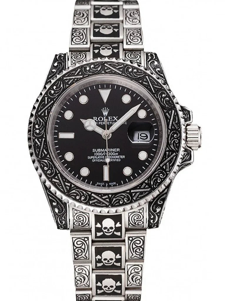 Marinus Schmuckstein-Uhr Silber-Schwarz – 41 mm – originale Detailansicht