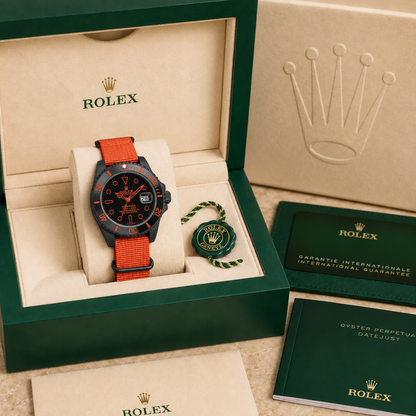 Marinus Sportuhr Schwarz-Orange – 40 mm in grüner Luxusbox mit Zertifikaten und Booklets