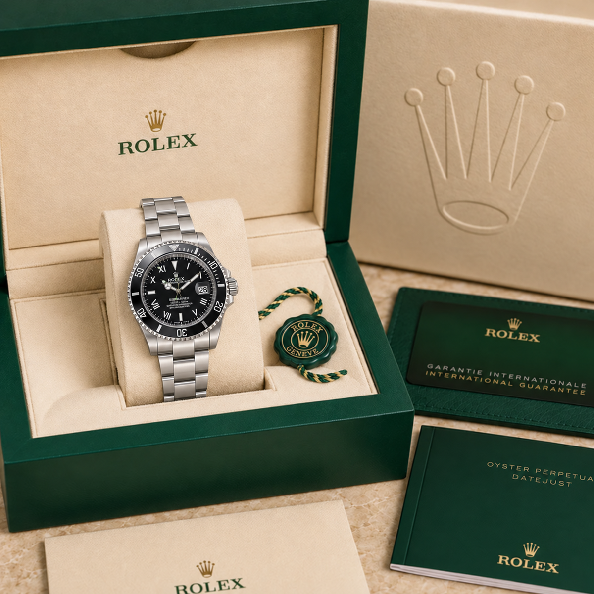 Marinus Sportuhr Schwarz – 41 mm in grüner Luxusbox mit Zertifikaten und Booklets