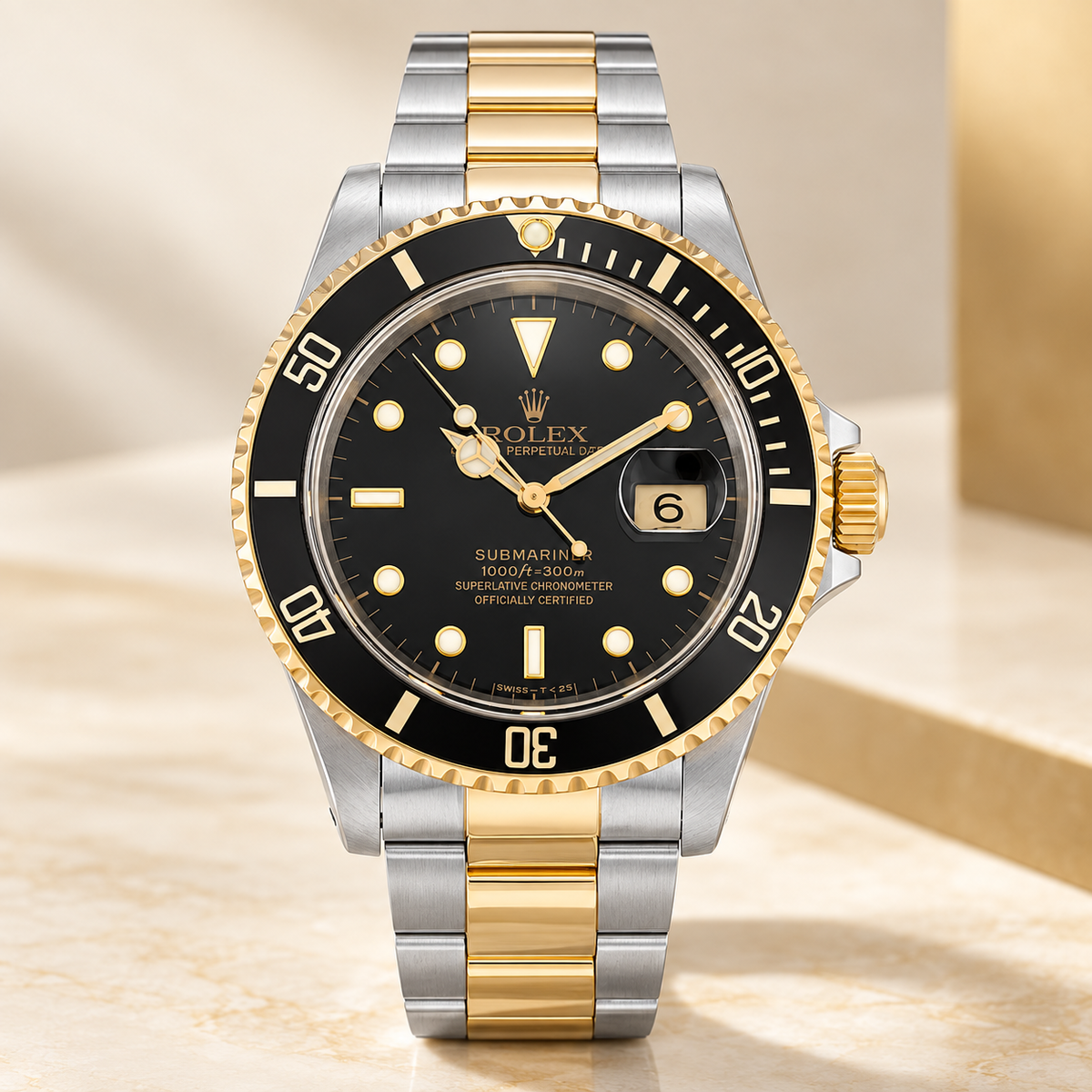 Marinus Bicolor Taucheruhr Schwarz Goldfarben 40 mm Vorderansicht