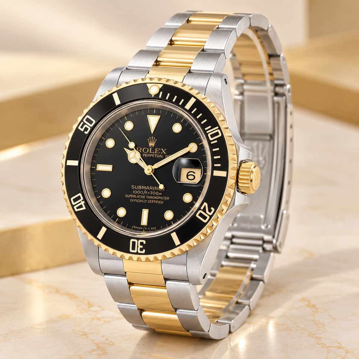 Marinus Bicolor Taucheruhr Schwarz Goldfarben 40 mm Seitenansicht