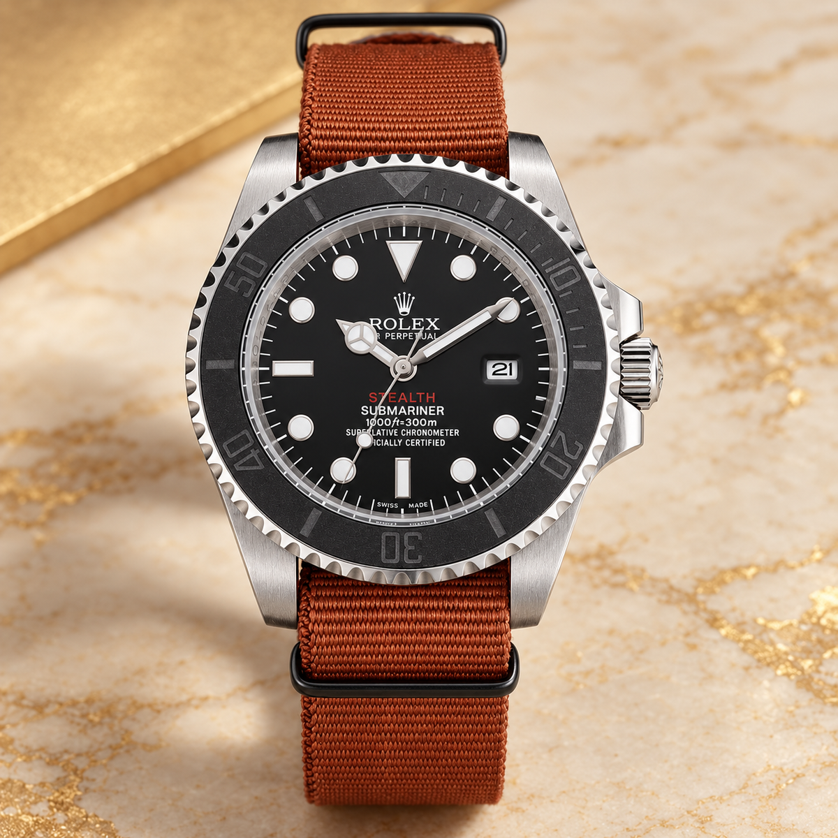 Marinus Taucheruhr Schwarz Rostbraun 41 mm Vorderansicht