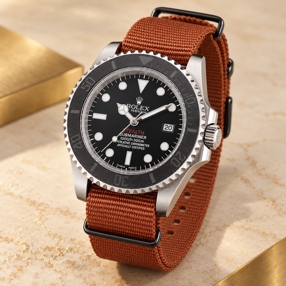 Marinus Taucheruhr Schwarz Rostbraun 41 mm Seitenansicht