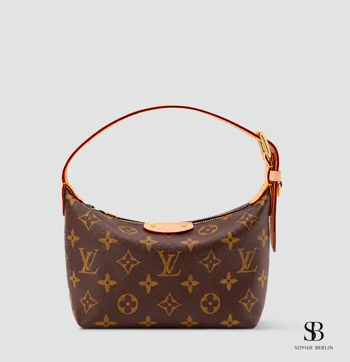 Pochette Hills braune Monogram-Schultertasche mit Sophie Berlin Logo