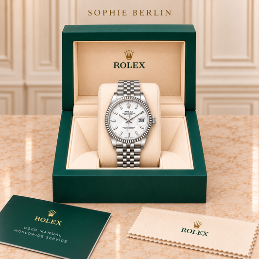 Blanc Éclat – einzelne silberfarbene Armbanduhr mit weißem Zifferblatt, 36 mm; Präsentationsbox separat erhältlich