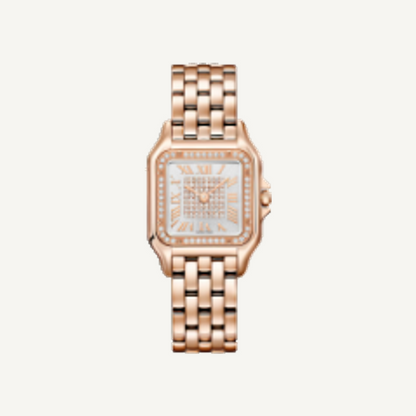 Roségoldfarbene Damenuhr mit funkelndem Zifferblatt – Modell SB27