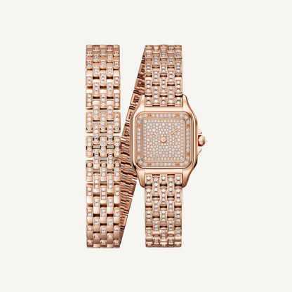 Roségoldfarbene Damenuhr mit funkelndem Doppelwickeldesign – Modell SB38
