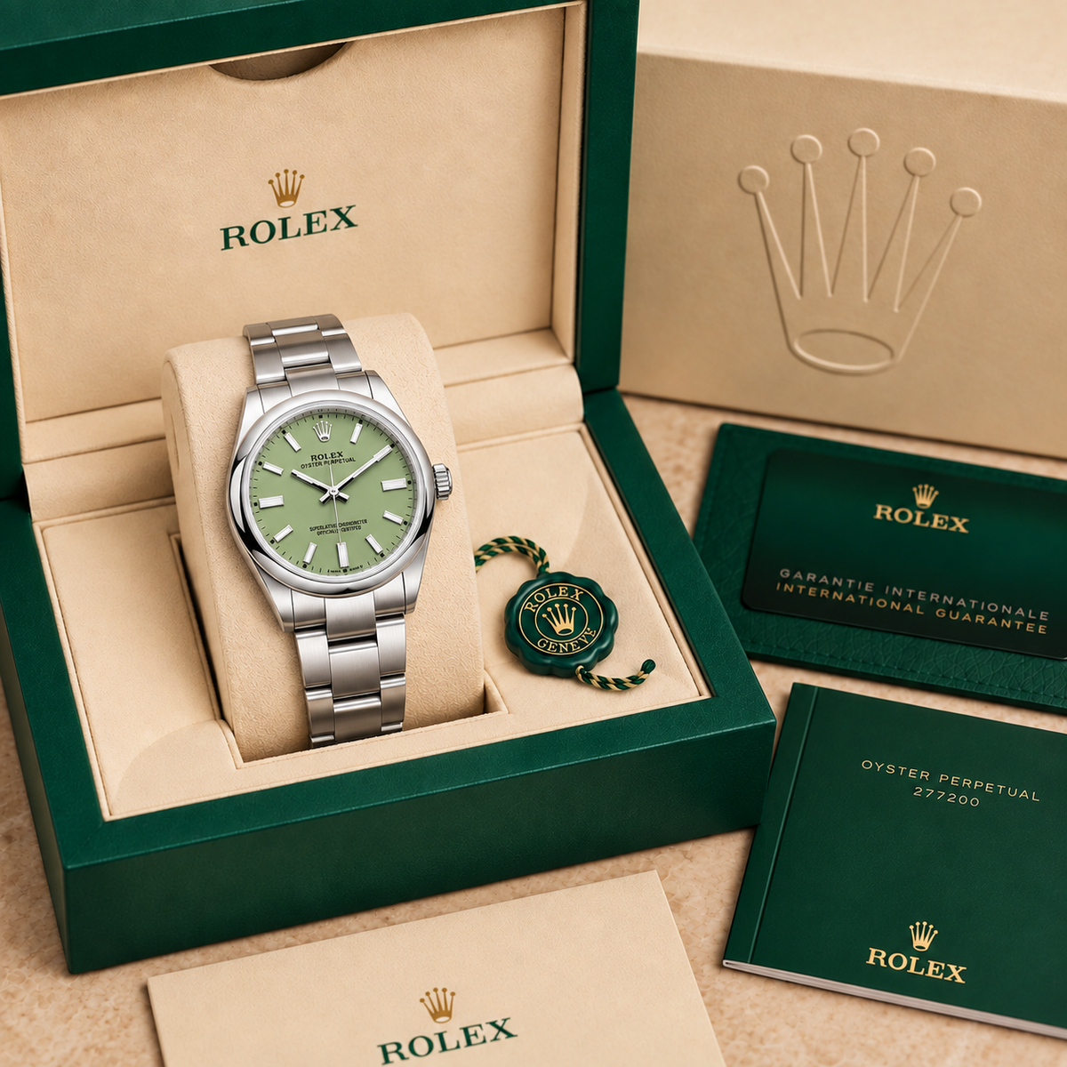 Elegante Automatikuhr 31 mm Pistaziengrün in Präsentationsbox