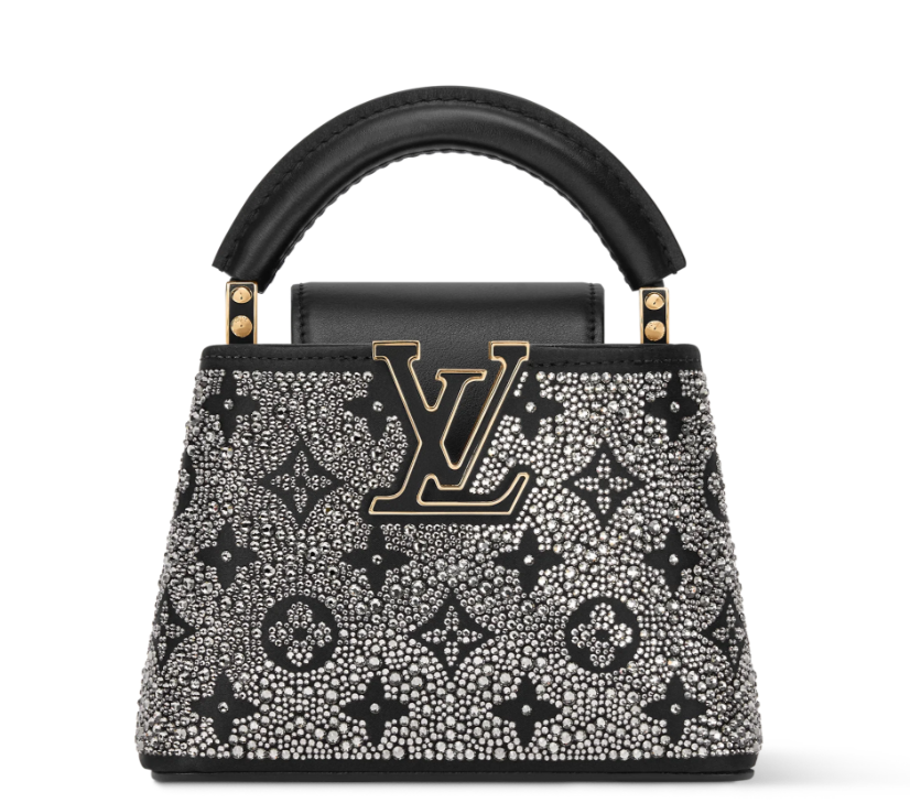 Statement-Handtasche Schwarz mit silberfarbenem Strass – Vorderansicht