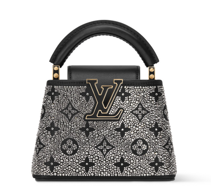 Statement-Handtasche Schwarz mit silberfarbenem Strass – Vorderansicht