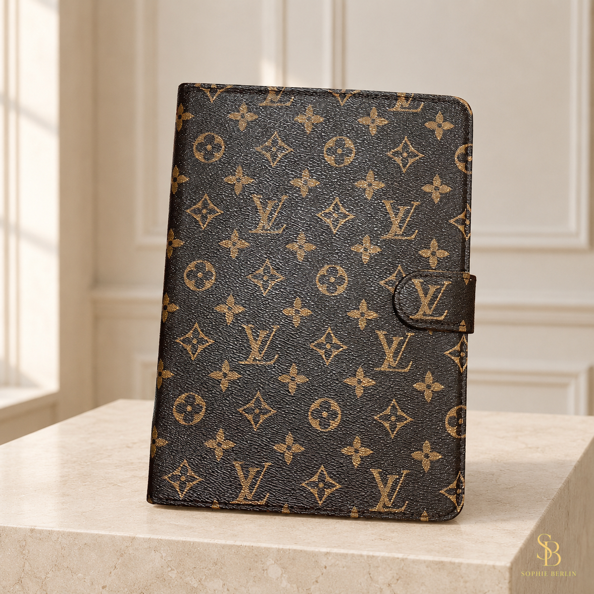 Schwarze iPad-Hülle mit Monogramm und Magnetlasche – Sophie-Berlin-Luxusansicht 3