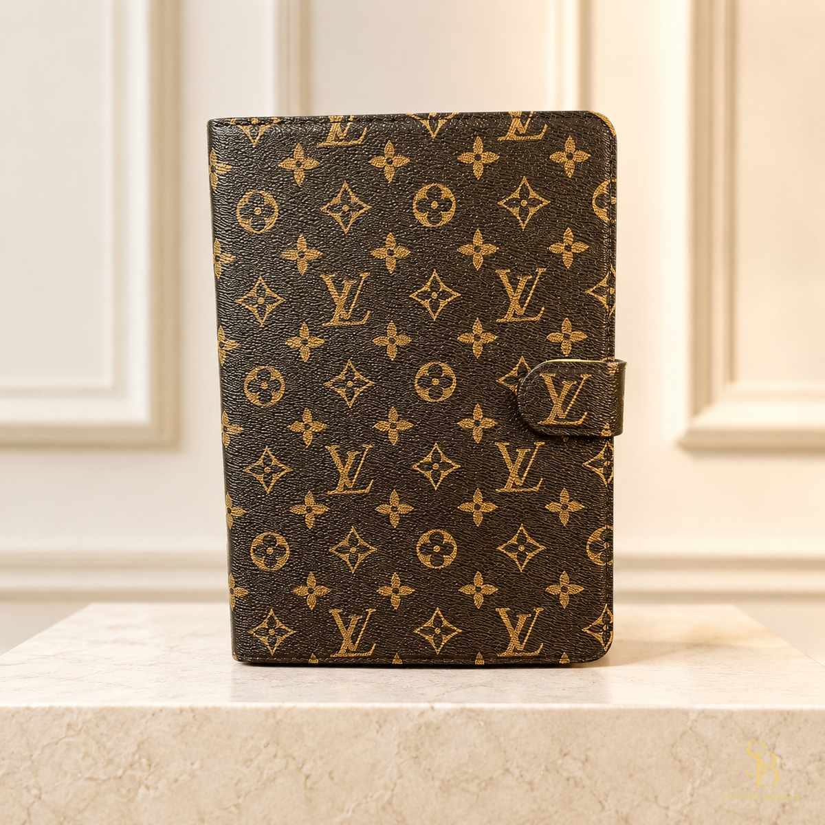 Braune iPad-Hülle mit Monogramm und Aufstellfunktion – Sophie-Berlin-Luxusansicht 5