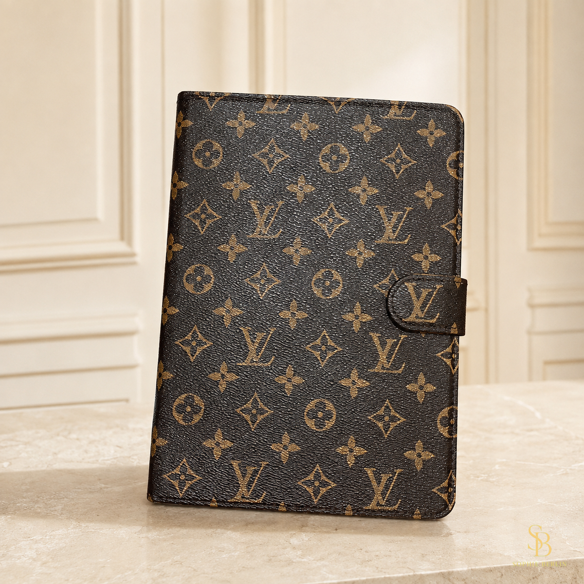 Braune iPad-Hülle mit Monogramm und Aufstellfunktion – Sophie-Berlin-Luxusansicht 6