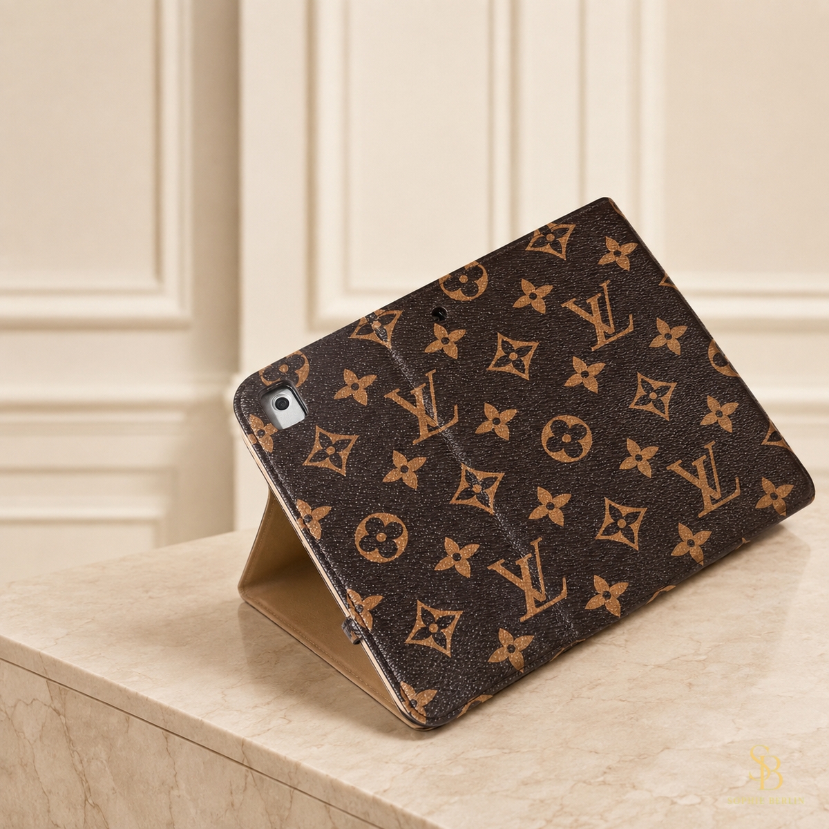 Braune iPad-Hülle mit Monogramm und Aufstellfunktion – Sophie-Berlin-Luxusansicht 8