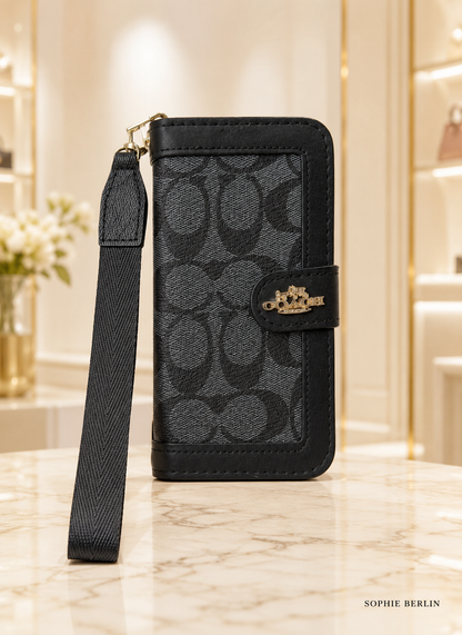 Luxus-Wallet-Hülle mit Muster, Kartenfach und Gurt – Sophie Berlin