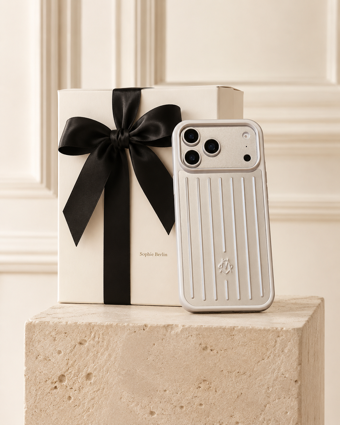 Gerippte Metallic-iPhone-Hülle mit markanter Schutzkante – Sophie Berlin Luxusprofil