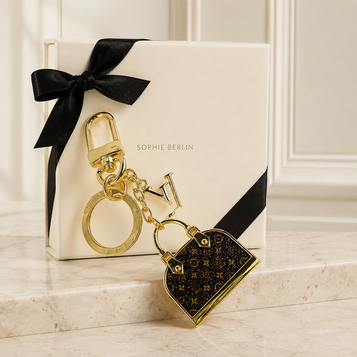 Designer-Mini-Taschenanhänger mit Metallcharms – Sophie-Berlin-Luxusprofil