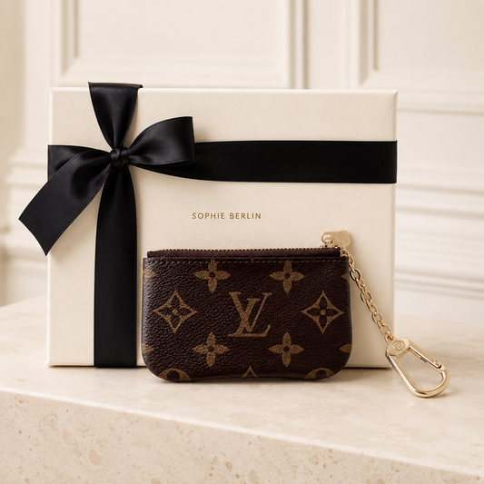 Runde Monogramm-Münztasche mit Kettenclip – Sophie-Berlin-Luxusprofil