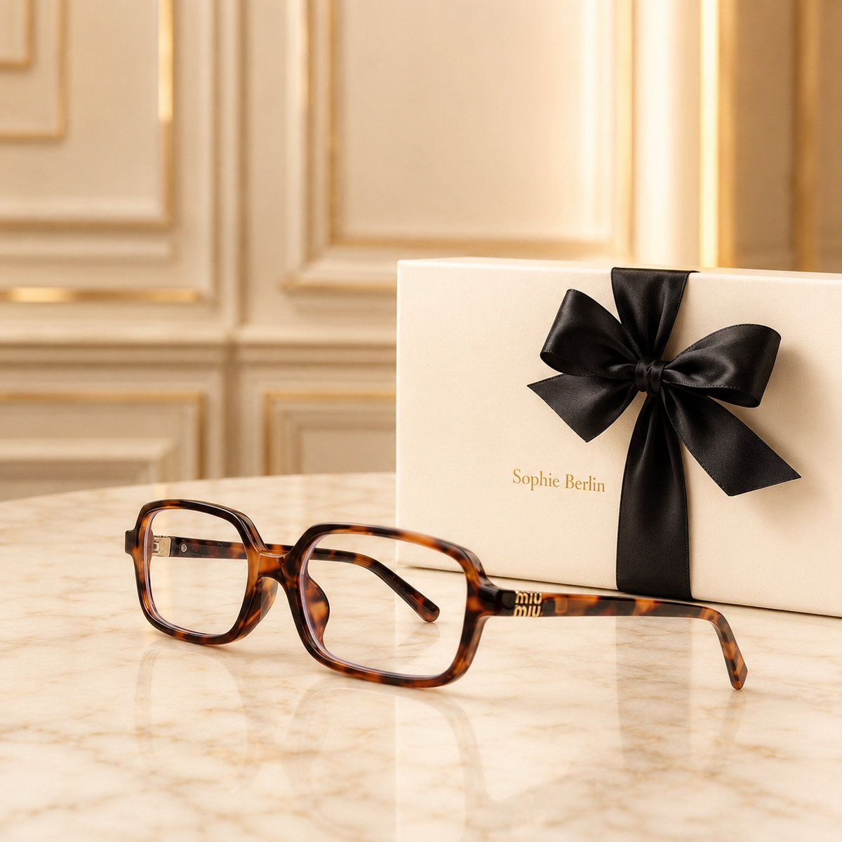 Retro Square-Brille mit Leopardenmuster – Sophie Berlin Prestige