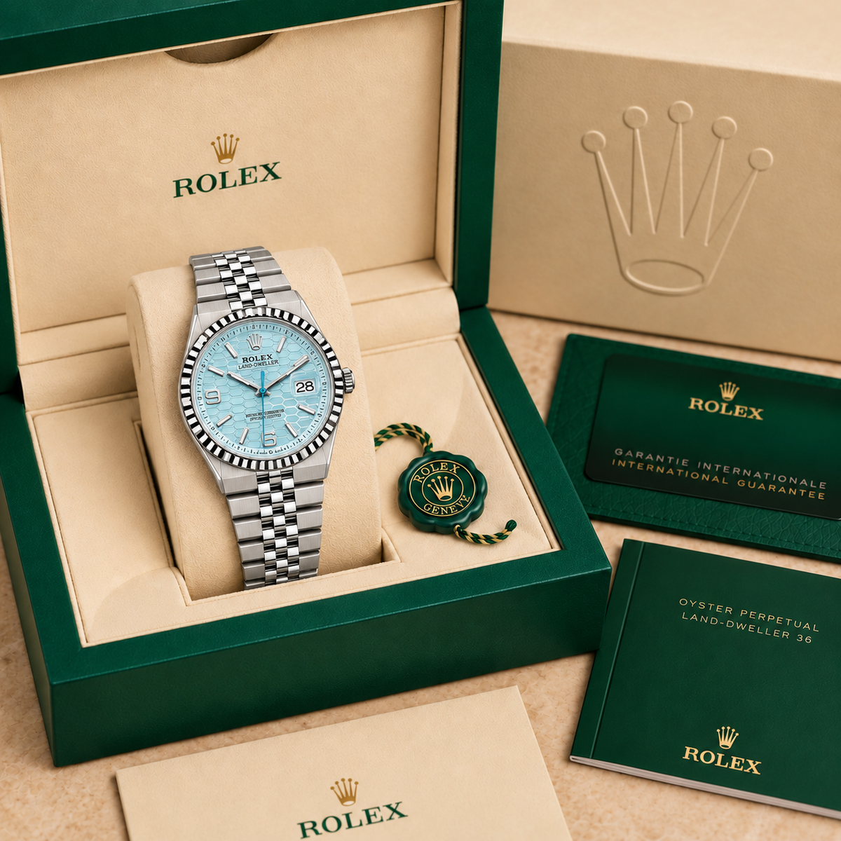 Luxuriöse Automatikuhr 36 mm Eisblau in Präsentationsbox