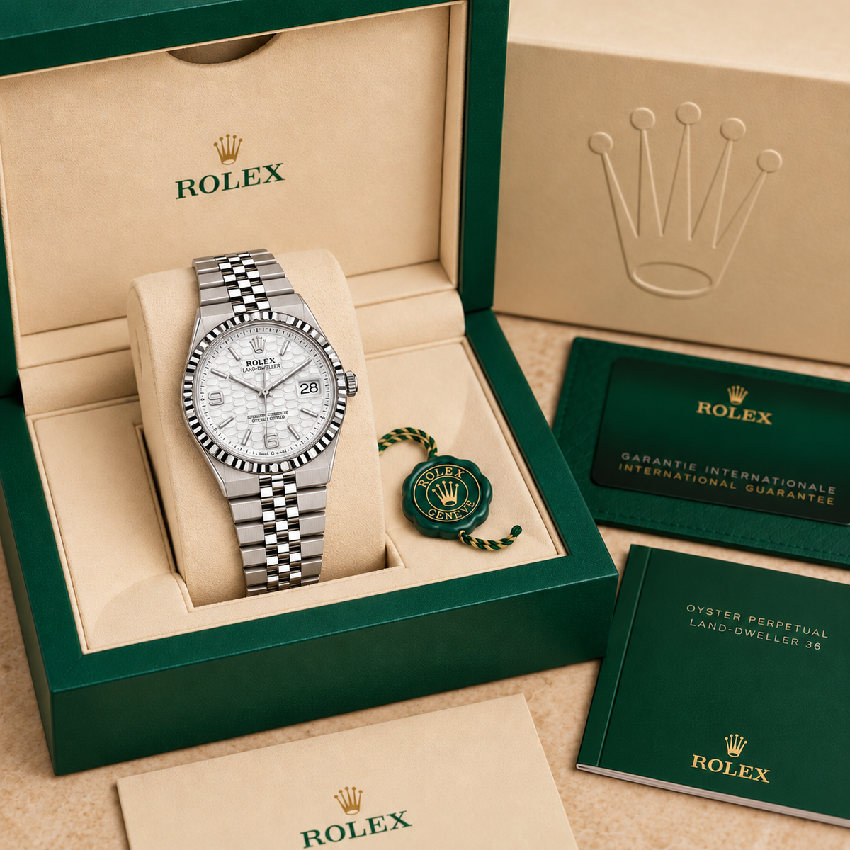 Luxuriöse Automatikuhr 36 mm Weiß und Silber in Präsentationsbox