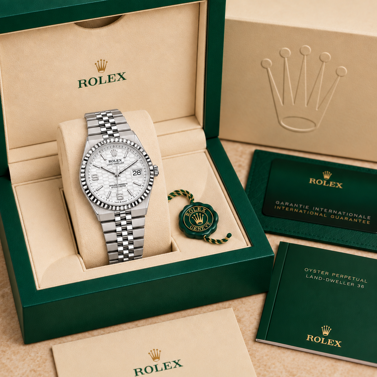 Luxuriöse Automatikuhr 40 mm Weiß und Silber in Präsentationsbox