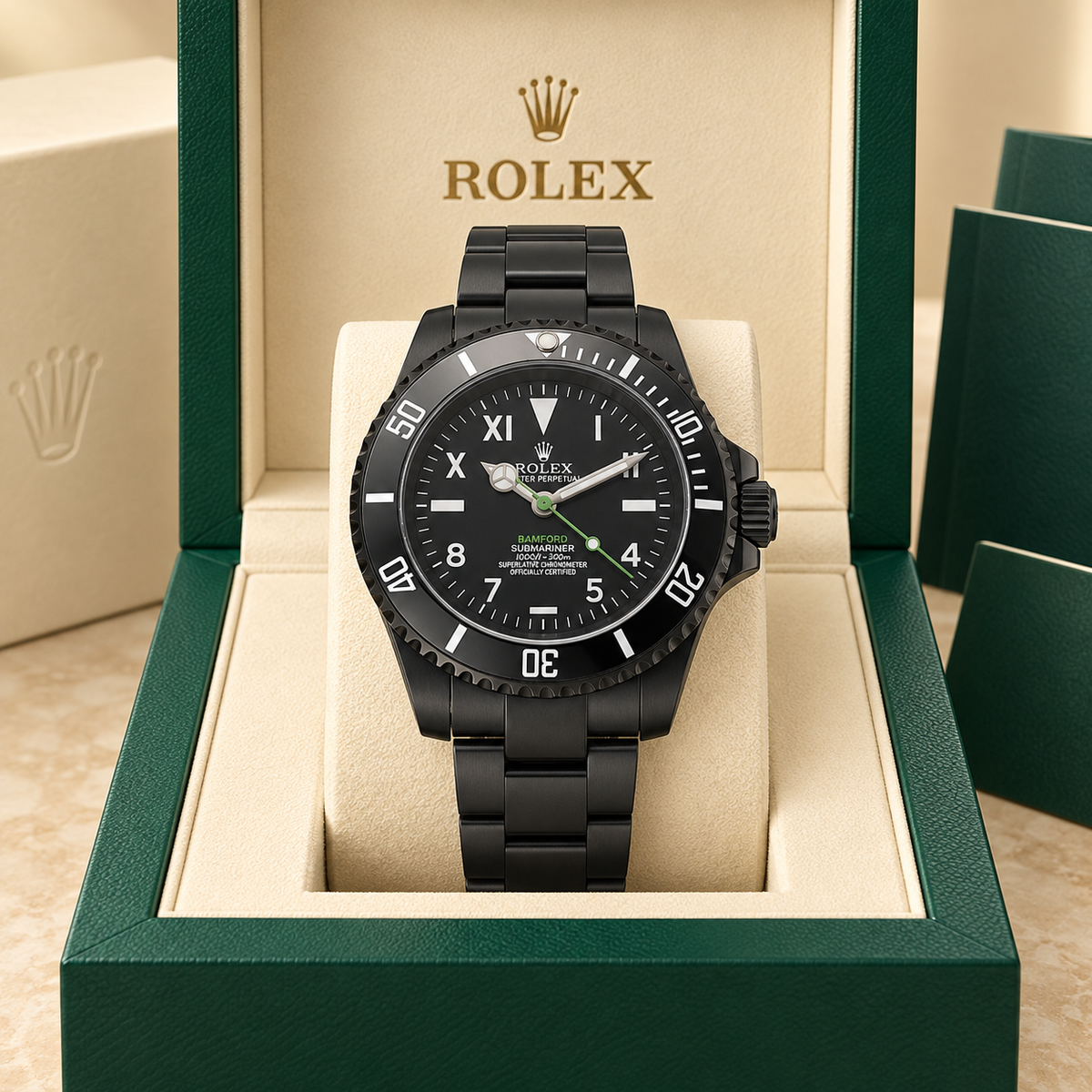 Marinus Herrenuhr in Schwarz und Grün, 41 mm, in grüner Luxusbox